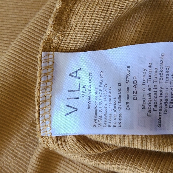 Vila Marigold Mustard lace ribbed vnack long-sleevee top - Picture 4 of 4